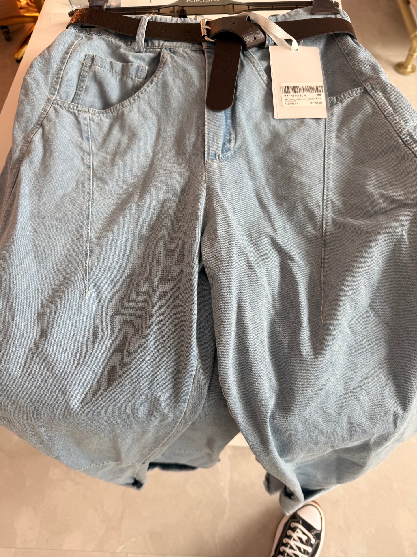 Panta balloon con pinces e cuntura Hose