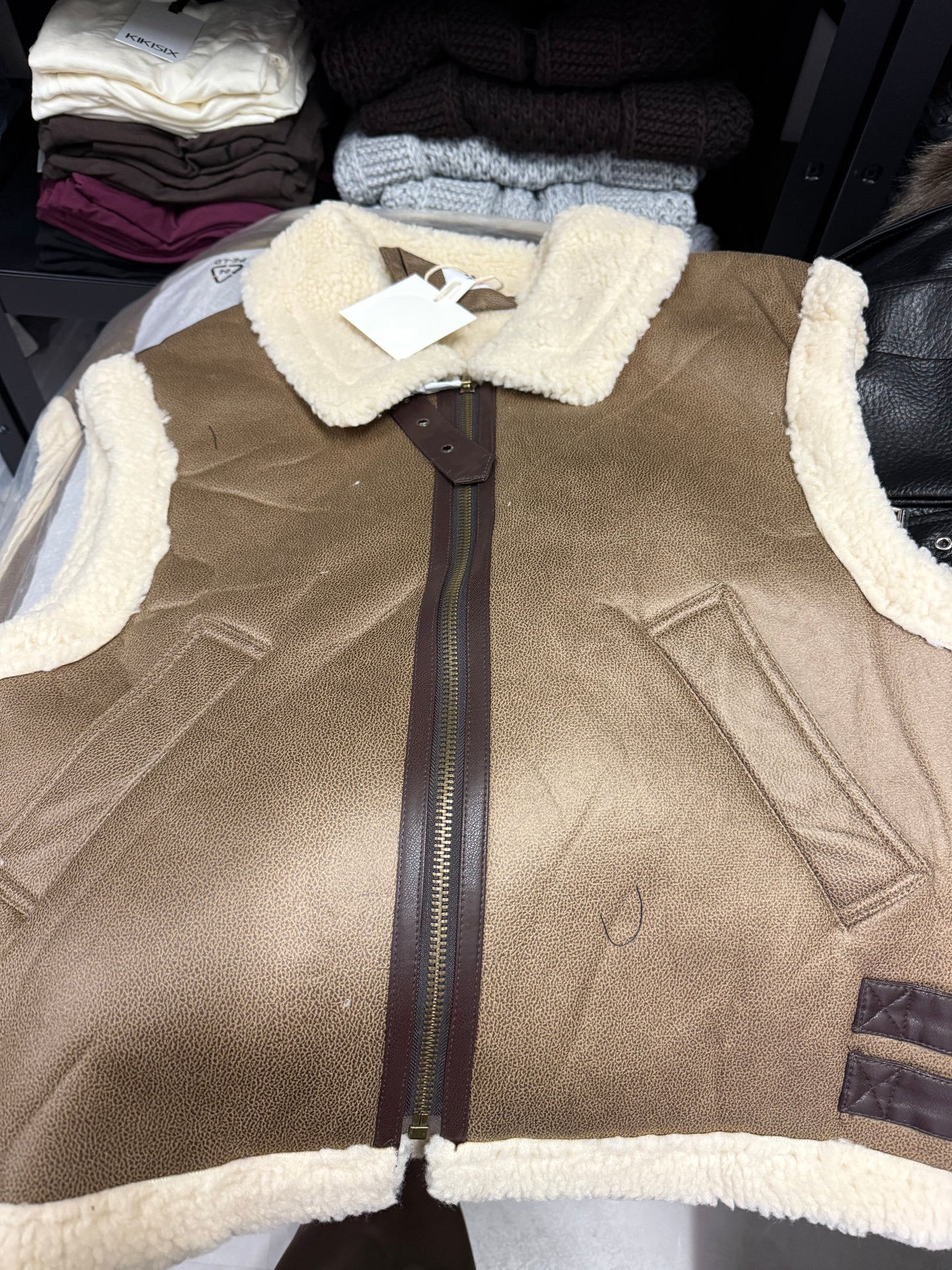 Lederweste mit Teddyfell Gilet